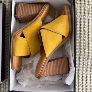 Marc Fisher Yellow Wooden Block Heel Sandals